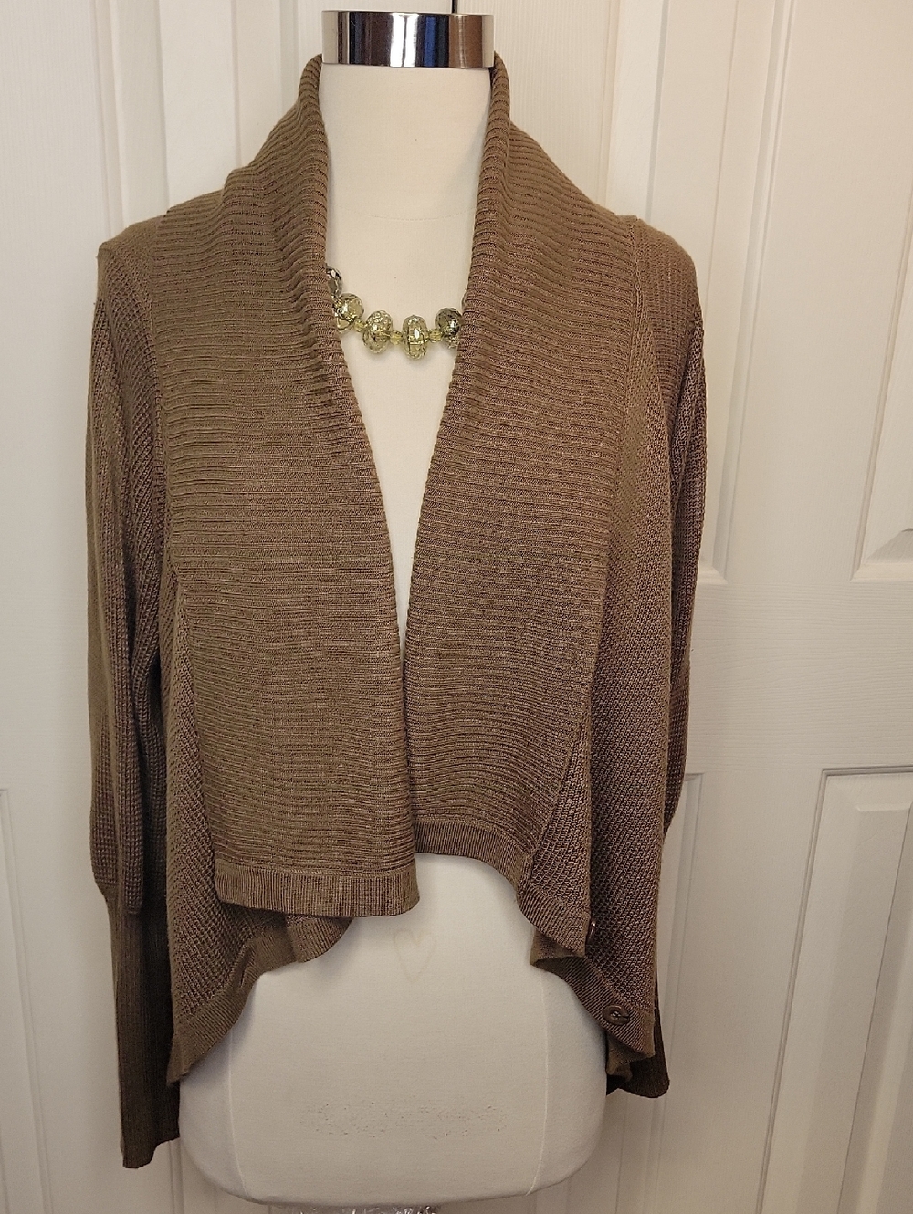 To the Max Open-Front Shawl Collar Cardigan in Taupe